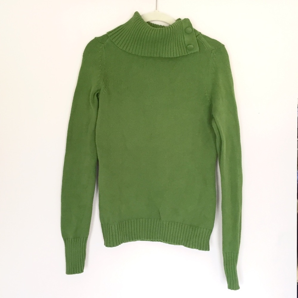 Banana Republic | Ribbed Button Cowl Neck Heavy Weight Sweater in Jade Green